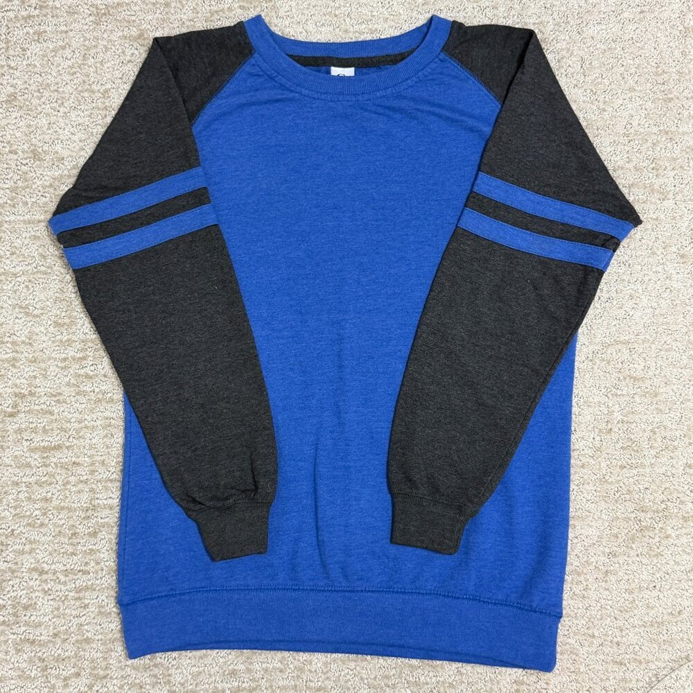 CG Varsity Stripe Sweatshirt Blue Gray Collegiate Crewneck Size L